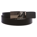Men's Plain Leather Slide Ratchet Dress Belt with Z Design Automatic Buckle