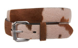 Snap On Cow Print Leather Belt