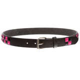 Kids Snap On Punk Rock Black & Hot Pink Star Studded Checkerboard Leather Belt