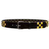 Snap On Punk Rock Star Studded Black & Yellow Checkerboard Leather Belt