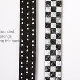Snap On 1 1/2" White & Black Checkerboard Punk Rock Studded Belt