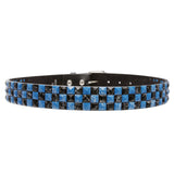 Snap On 1 1/2" Blue & Black Checkerboard Punk Rock Studded Belt