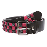 Snap On 1 1/2" Hot pink & Black Checkerboard Punk Rock Studded Belt
