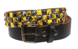 Snap On 1 1/2" Yellow & Black Checkerboard Punk Rock Studded Belt