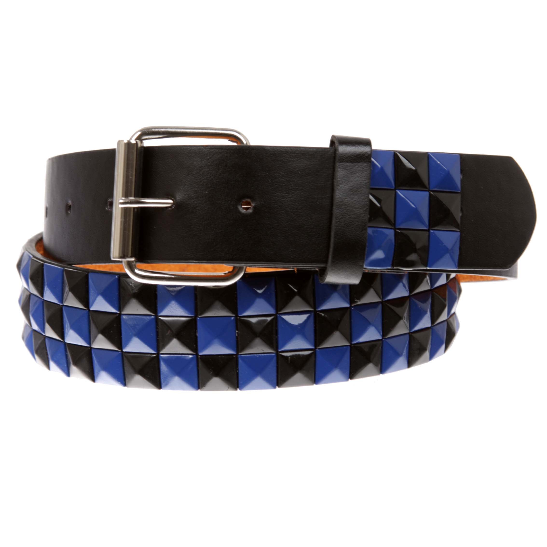 Snap On Punk Rock Black & Blue Star Studded Checker Board Leather Belt