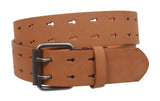 Snap On Two Row Cut-out Holes Leather Belt