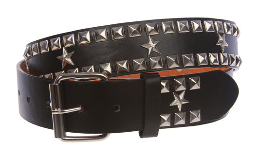 Snap On Punk Rock Silver Star Studded Checker Board Pattern Leather Belt