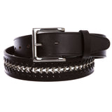 Men's Metal Chain Snap On Oil Tanned Stitch Edge Leather Belt