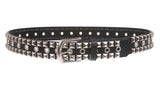 Snap On Two Row Punk Rock Silver Star Studs with Grommets Leather Belt