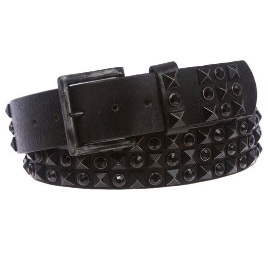 Snap On Cowhide Rhinestone Punk Rock Star Distressed Studded Leather Bling Belt