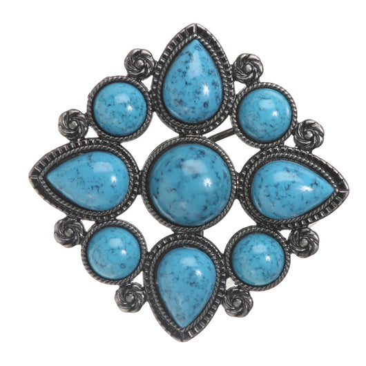 Perforated Faux Turquoise Stone Floral Belt Buckle