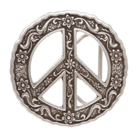 Round Perforated Floral Engraving Peace Sign Belt Buckle