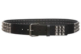 1 3/4" Snap On Three Row Punk Rock Star Metal Silver Studded Solid Leather Belt