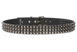 1 3/4" Snap On Three Row Punk Rock Star Metal Silver Studded Solid Leather Belt