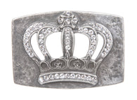 Rectangular Antique Silver Rhinestone Crown Hammered Belt Buckle