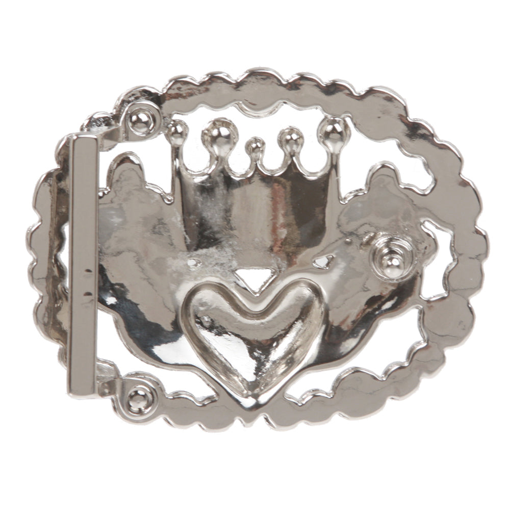Perforated Rhinestone Crown & Heart Plaque Oval Buckle