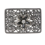 Rectangle Rhinestone Flower Cut-out Perforated Belt Buckle