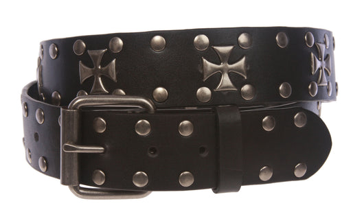 Antique Silver Cross and Circle Studded Black Belt