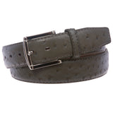 1 1/2" Faux Ostrich Print Feather-Edged Leather Belt