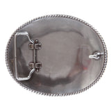 Western Engraved Oval Two Tone Floral Belt Buckle