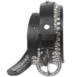 Women's 1" (24 mm) Western Cowgirl Rhinestone Studded Vintage Solid Leather Belt
