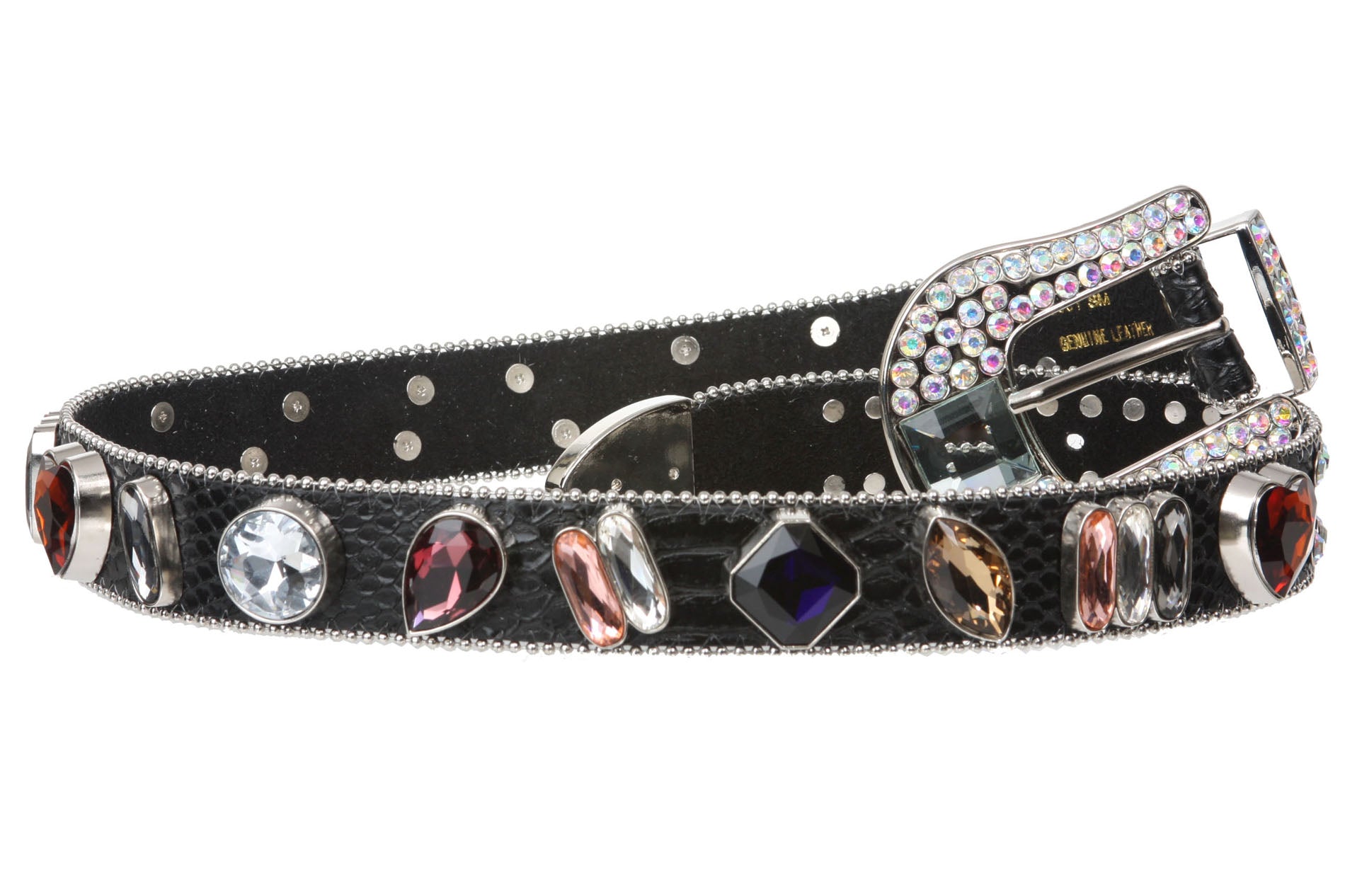 Snap On Western Cowgirl Snake Texture Crystal Conchos Leather Belt - OnlineBelts