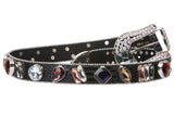 Snap On Western Cowgirl Snake Texture Crystal Conchos Leather Belt