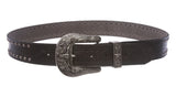 Snap On Western Crocodile Print Stitching-Edged Studded Leather Belt