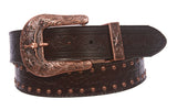 Snap On Western Crocodile Print Stitching-Edged Studded Leather Belt