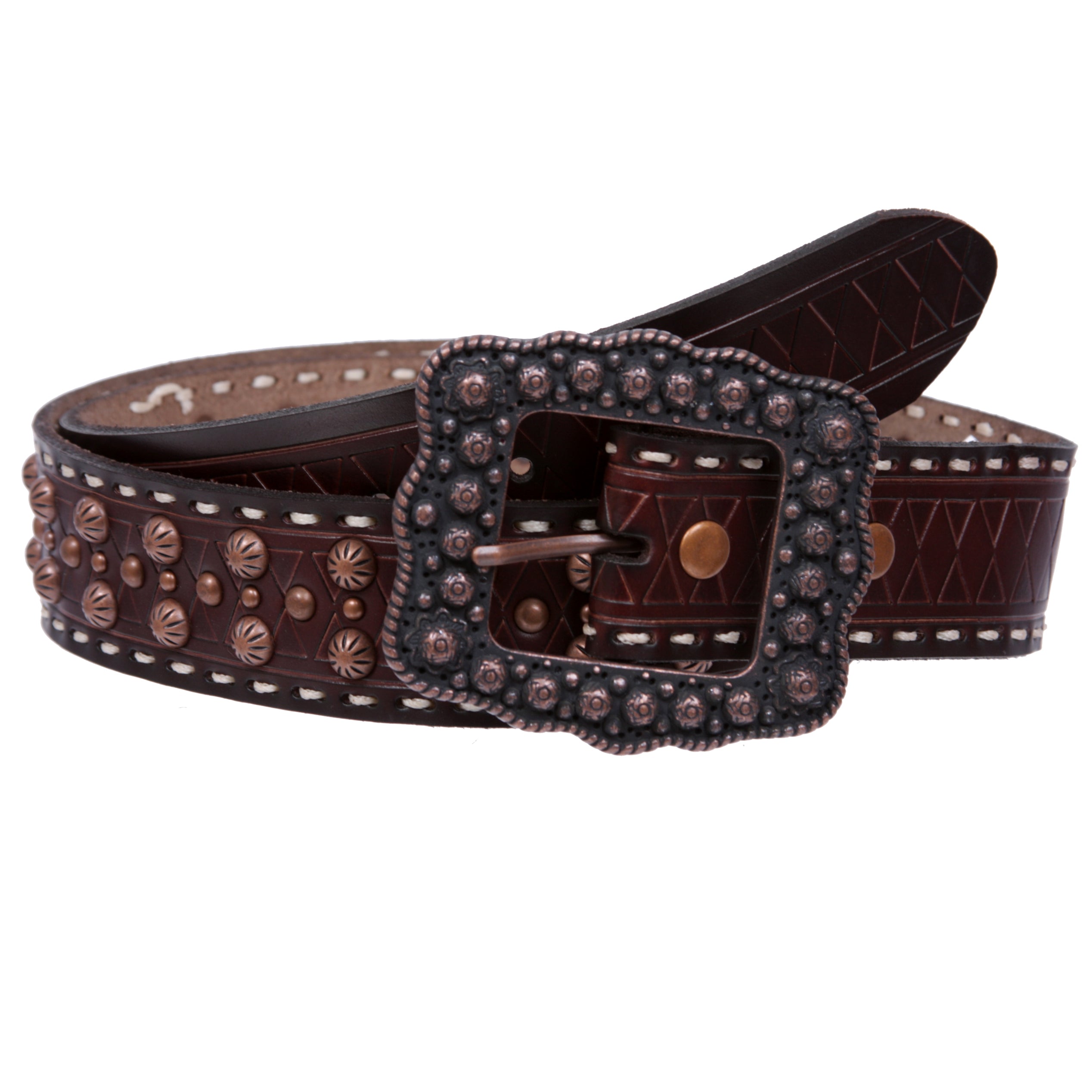 1 1/2" Womens Western Snap On Studded Leather Belt