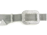 Ladies Clear Rhinestone Rectangular Metal Ball Chain Belt