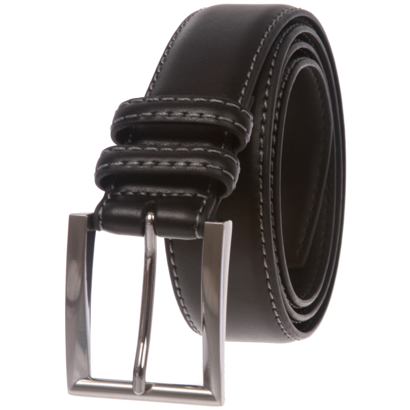 Men's Feather Edged Leather Casual Belt with Stitch Edge