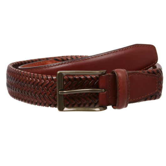 Mens Comfort Stretch Braided Belt - Full Grain Leather