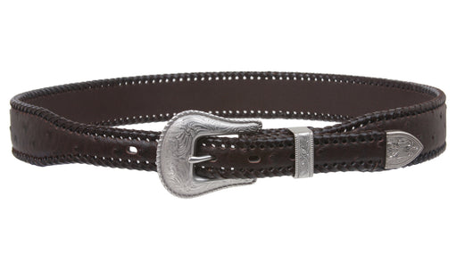 Western Faux Ostrich Print Lased Tapered Leather Belt