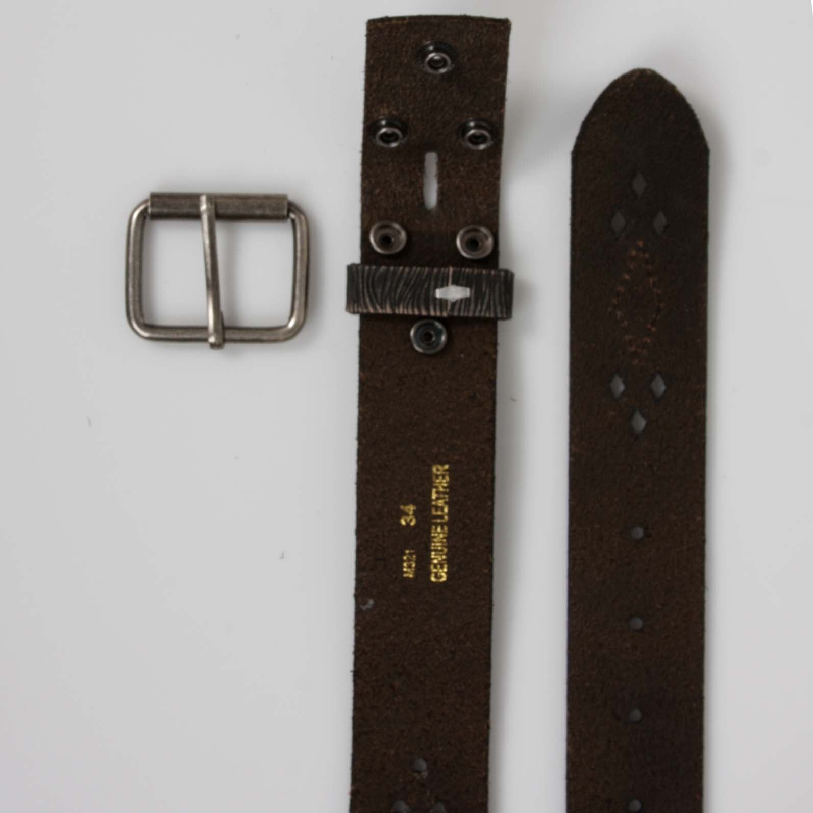 1 1/2" (38 mm) Snap on Perforated Vintage Leather Jean Belt
