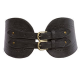 Ladies 5" Wide High Waist Fashion Double Buckles Stretch Belt