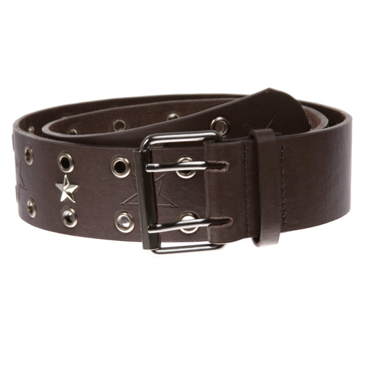 Double Prong Star Studs and Grommets Leather Belt
