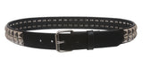 Snap On Two Row Punk Rock Star Metal Silver Studded Leather Belt