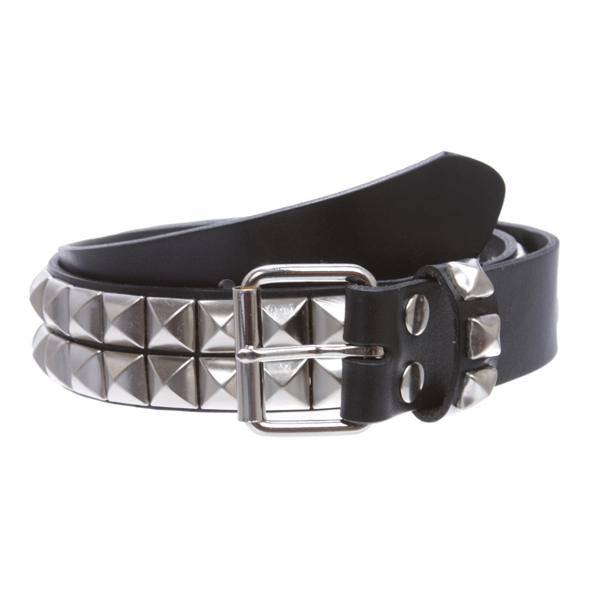 Studded Punk Rock Leather Belt: Two Row Round & Cone Studs