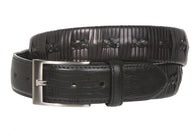 Men's 1 1/4 Inch (34 mm) Embossed Alligator Texture Braided Genuine Leather Dress Belt