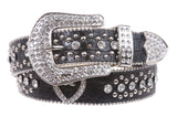 Western Rhinestone Silver Circle Studs and Heart Ornaments Leather Belt