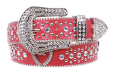 Western Rhinestone Silver Circle Studs and Heart Ornaments Leather Belt