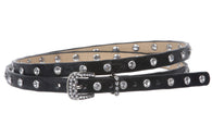 Western Ladies Skinny Rhinestone Studded Leather Belt