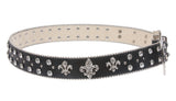 Snap On Western Cowgirl Rhinestone Fleur De Lis Studded Leather Belt