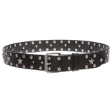 Snap On Silver Star and Circle Studded Cowhide Leather Belt