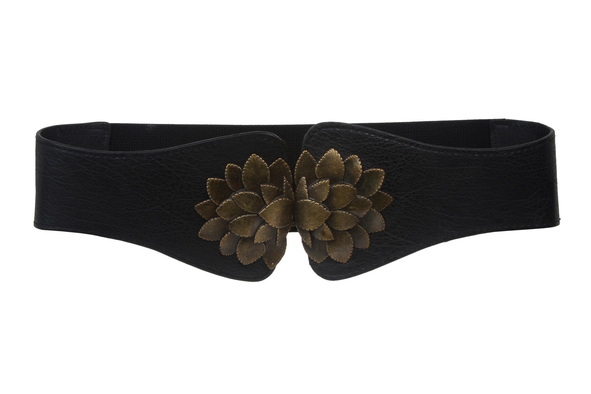 Ladies 4" Wide High Waist Floral Shape Stretch Belt With Metal Hook Buckle Size: One