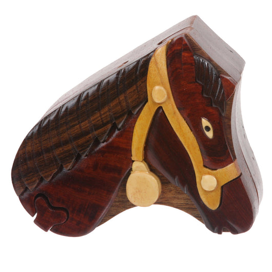 Handcrafted Wooden Animal Shape Secret Jewelry Puzzle Box - Horse