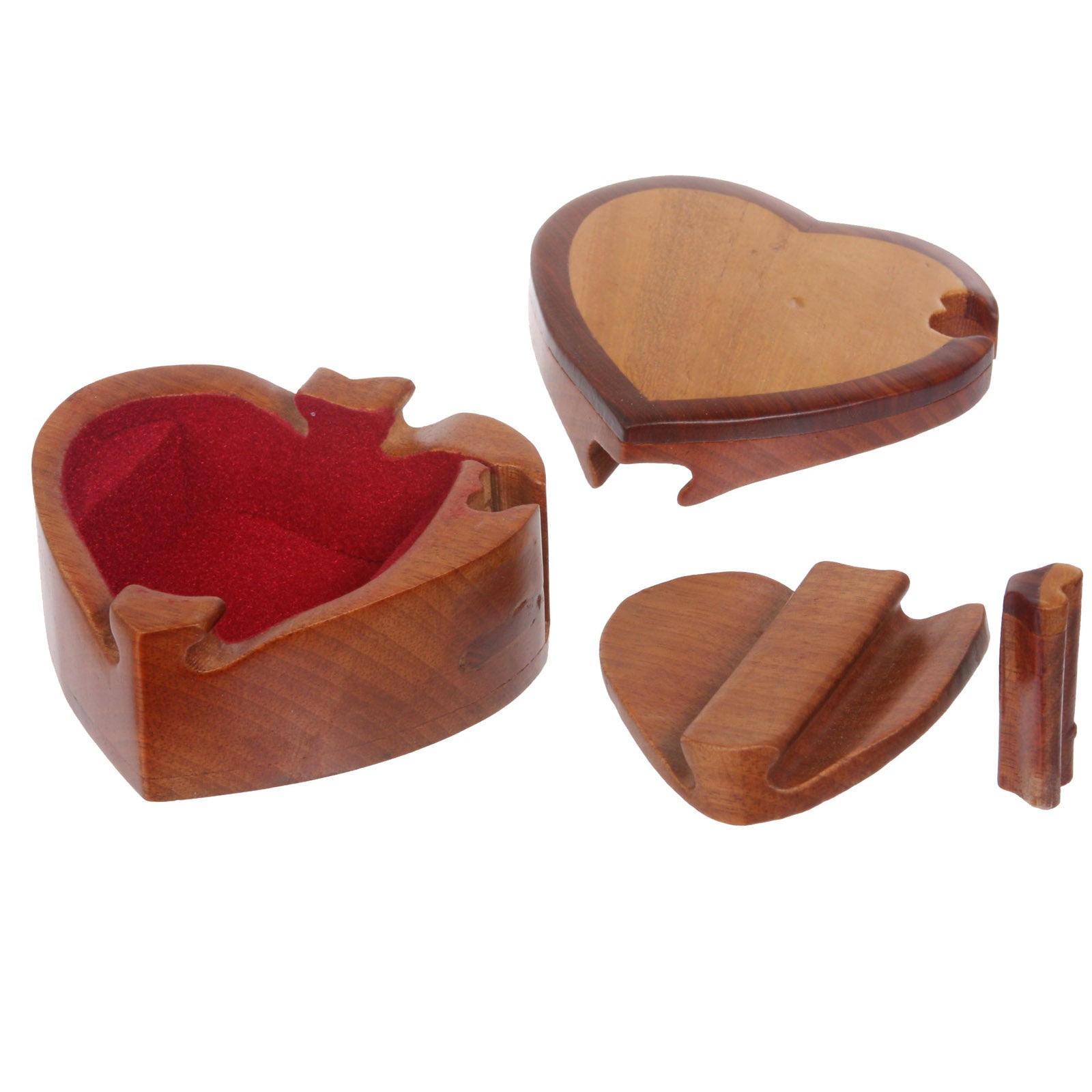 Handcrafted Wooden Heart Shape Secret Jewelry Puzzle Box