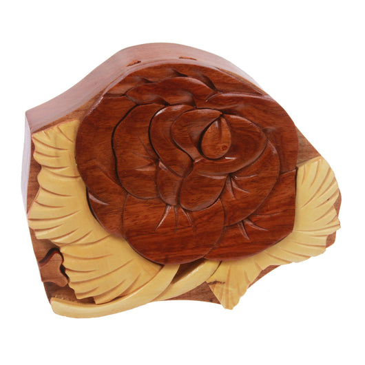 Handcrafted Wooden Rose Flower Shape Secret Jewelry Puzzle Box