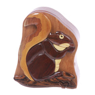 Handmade Wooden Intarsia TRICK SECRET Squirrel Puzzle Box